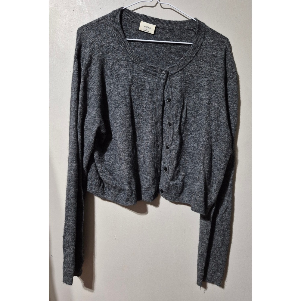 Wilfred Aritzia Grey Cashmere Wool Blend Cropped Cardigan Sweater Medium